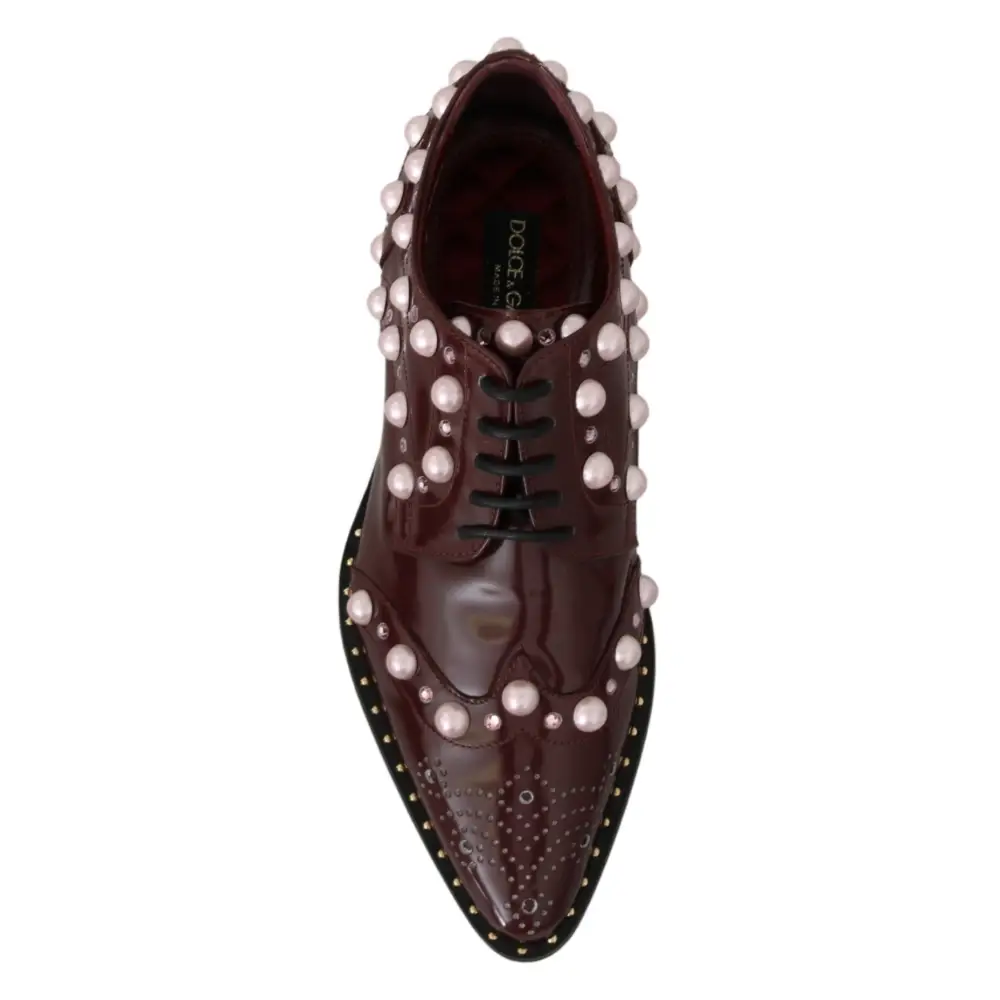 Dolce & Gabbana Bordeaux Leder Kristall Perlen Formelle Schuhe - EU39/US8.5