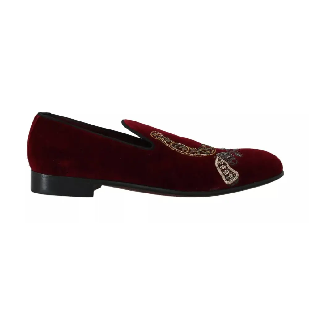 Dolce & Gabbana Bordeaux Samt Loafers Gun Horseshoe Schuhe - EU39/US6