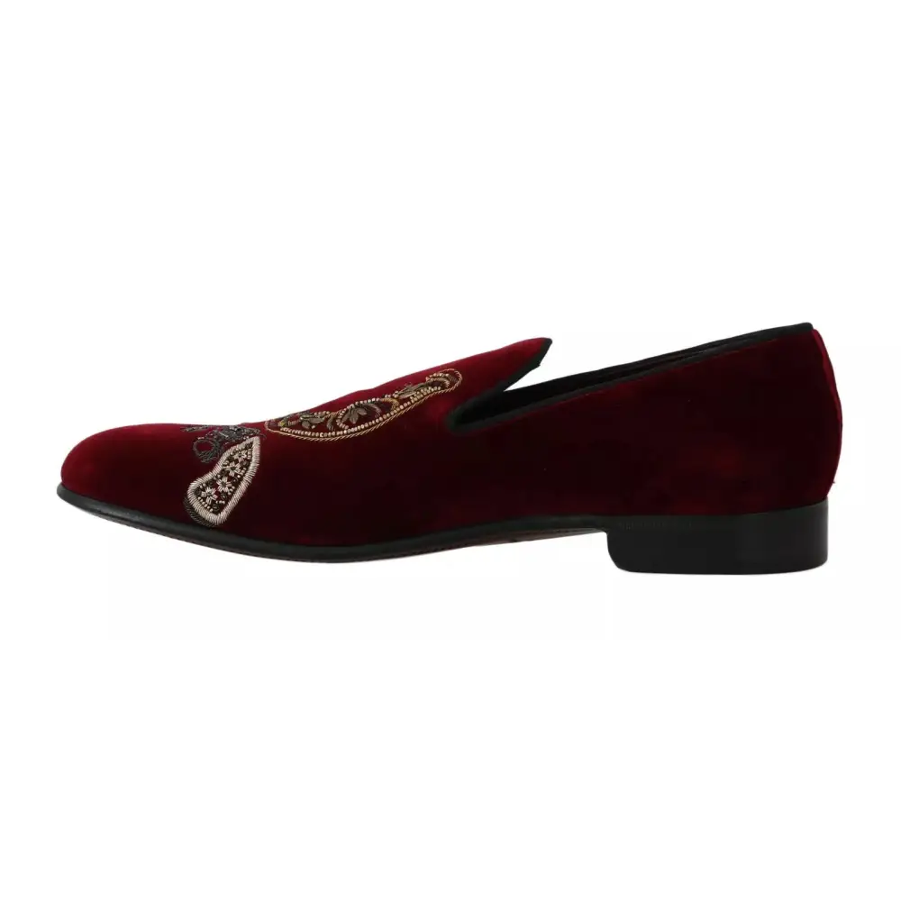 Dolce & Gabbana Bordeaux Samt Loafers Gun Horseshoe Schuhe - EU39/US6