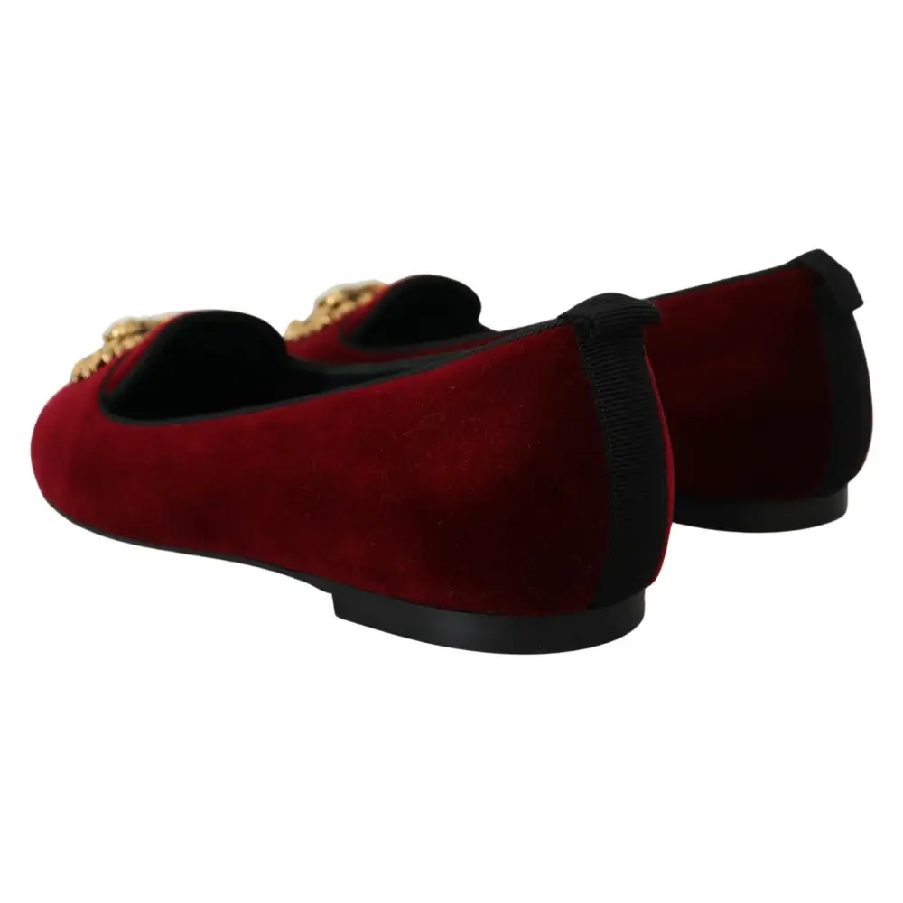 Dolce & Gabbana Bordeaux Samt Slip-On Loafers Flache Schuhe - EU35.5/US5