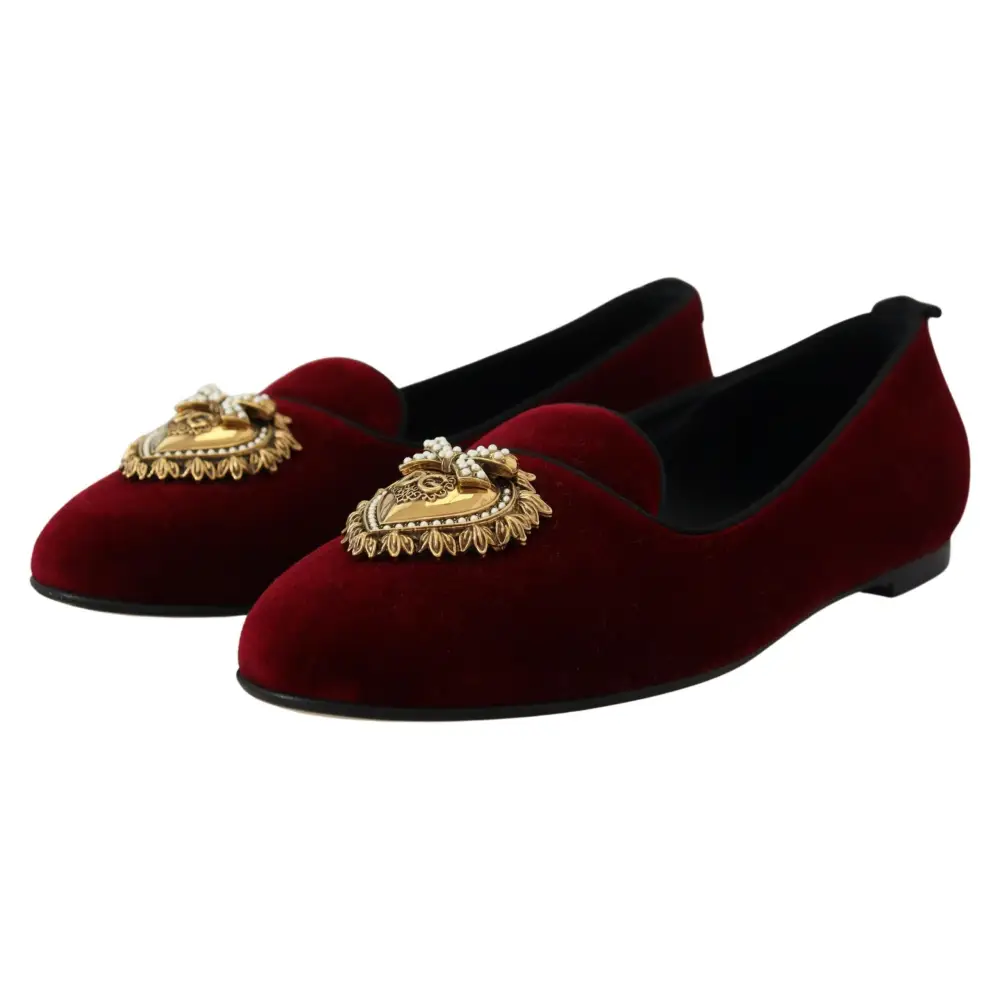Dolce & Gabbana Bordeaux Samt Slip-On Loafers Flache Schuhe - EU35.5/US5
