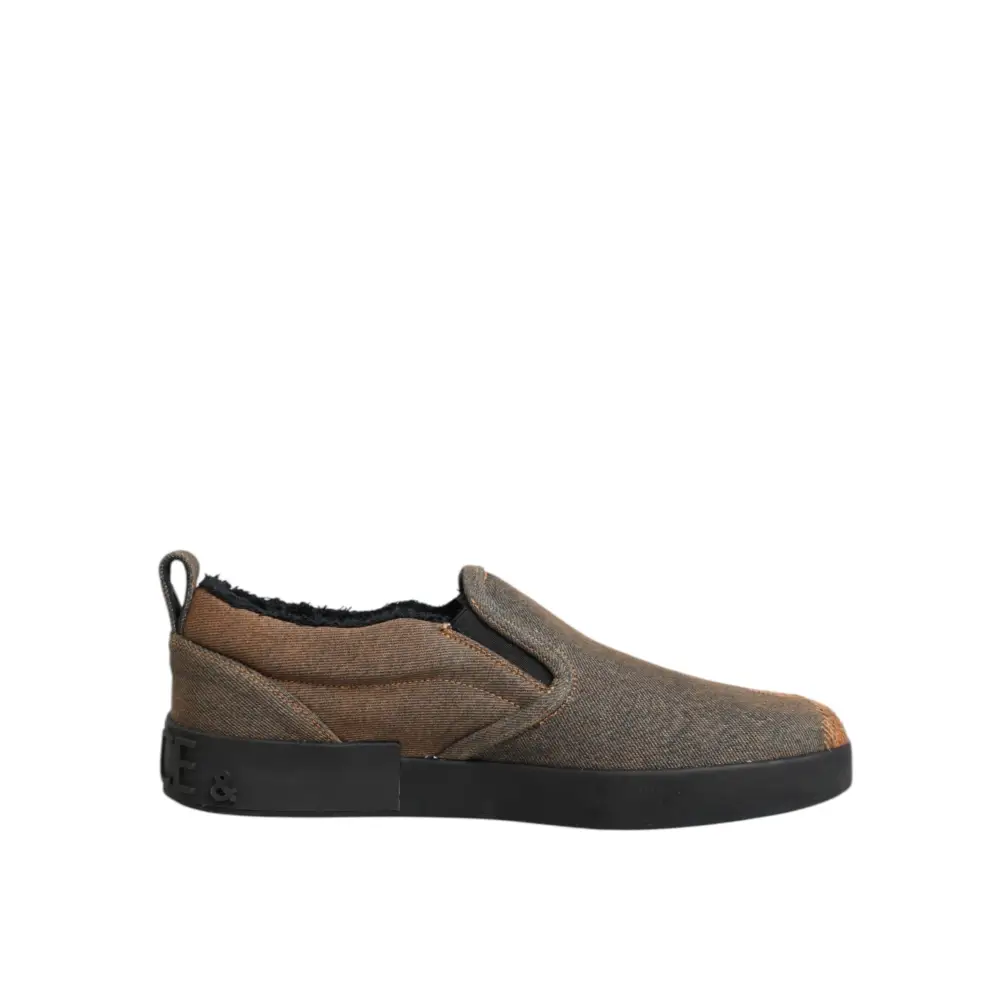 Dolce & Gabbana Braun Baumwolle Low Top Slip On Turnschuhe Schuhe - EU44/US11