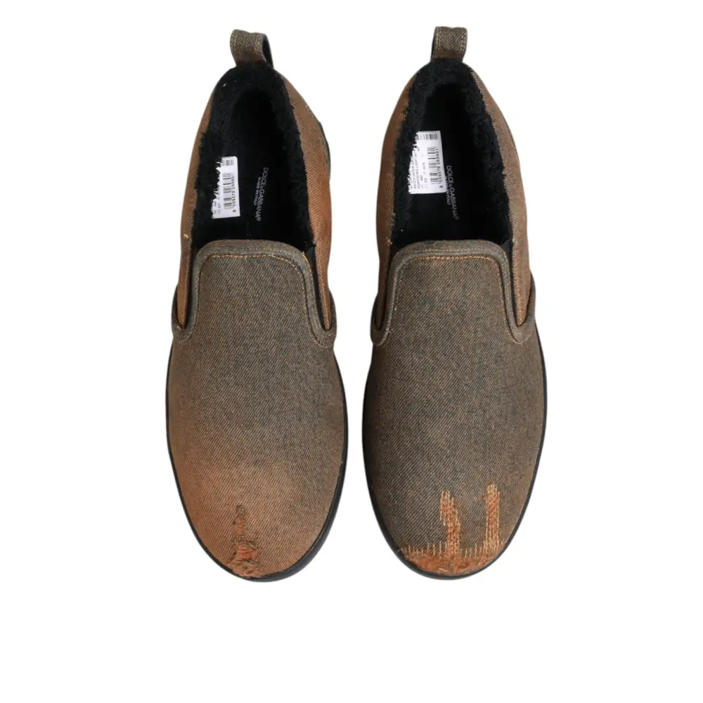 Dolce & Gabbana Braun Baumwolle Low Top Slip On Turnschuhe Schuhe - EU44/US11