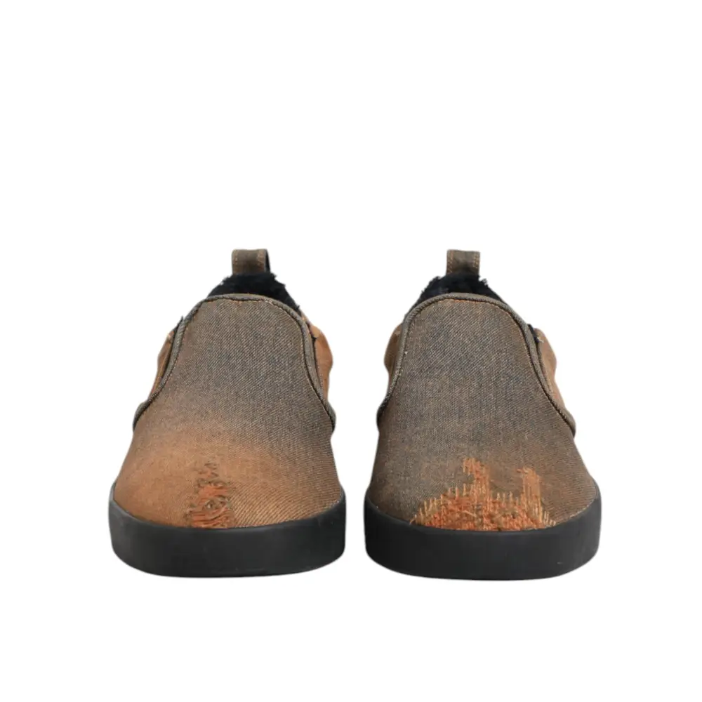 Dolce & Gabbana Braun Baumwolle Low Top Slip On Turnschuhe Schuhe - EU44/US11