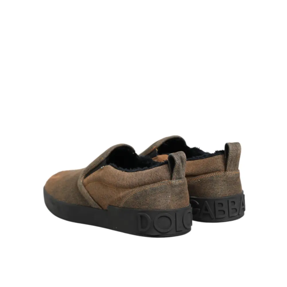 Dolce & Gabbana Braun Baumwolle Low Top Slip On Turnschuhe Schuhe - EU44/US11