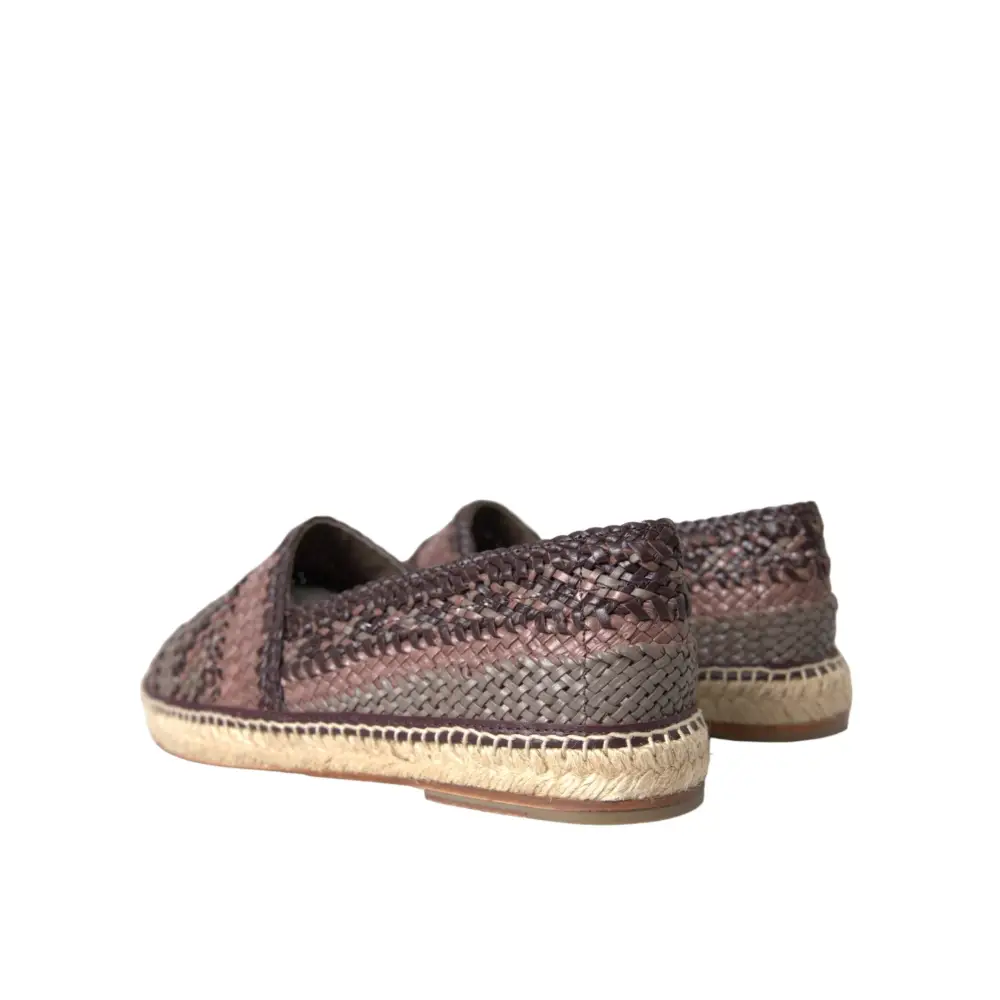 Dolce & Gabbana Braun Buffalo Leder Espadrille Flats Schuhe