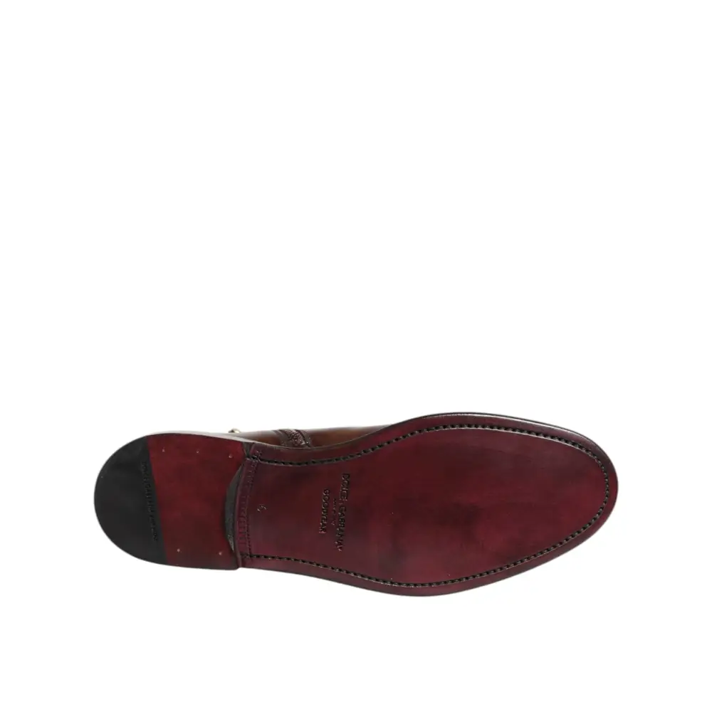 Dolce & Gabbana Braun Chelsea Leder Mid Calf Stiefel Schuhe