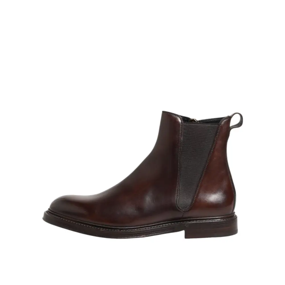 Dolce & Gabbana Braun Chelsea Leder Mid Calf Stiefel Schuhe