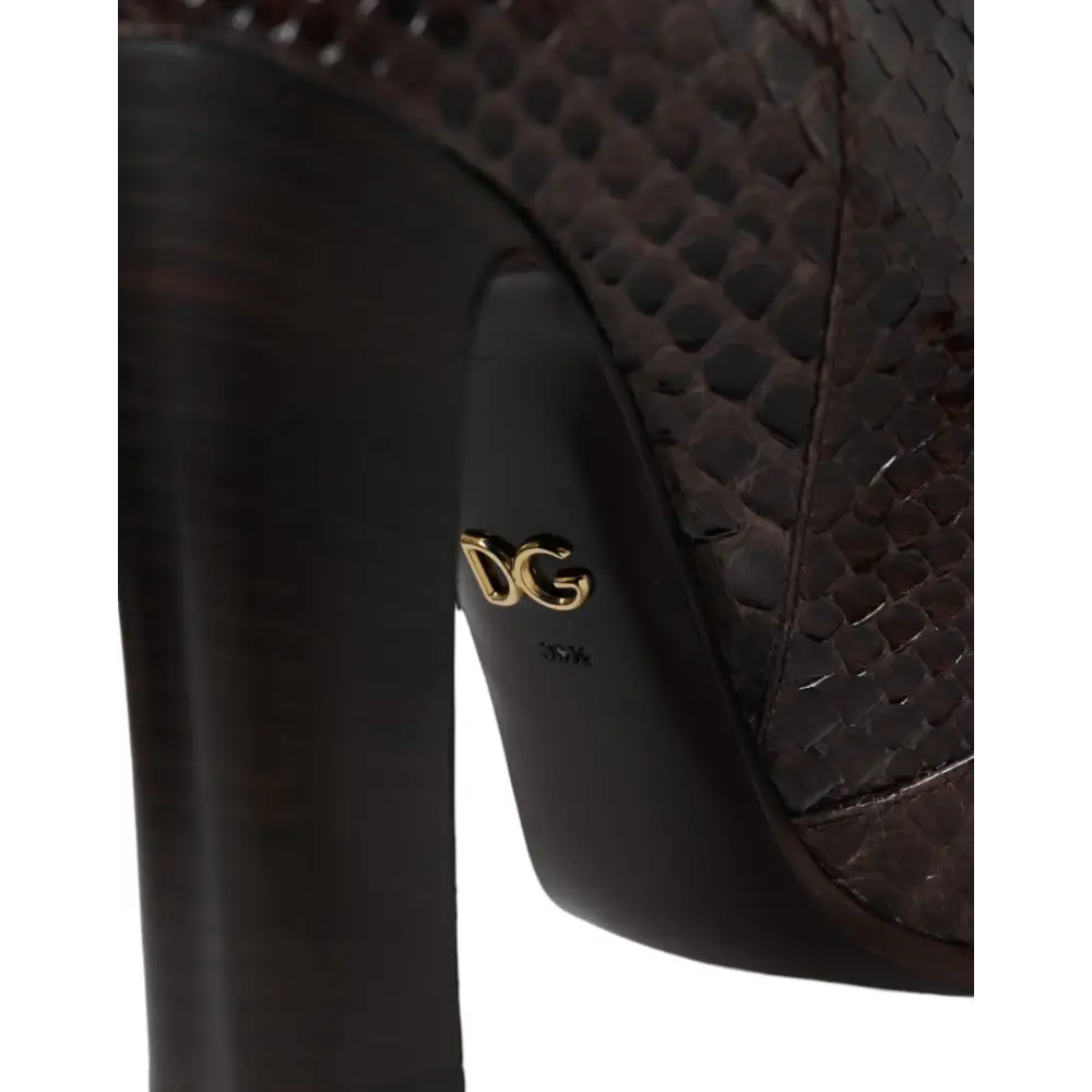 Dolce & Gabbana Braun Exotische Leder Absätze Hohe Stiefel Schuhe