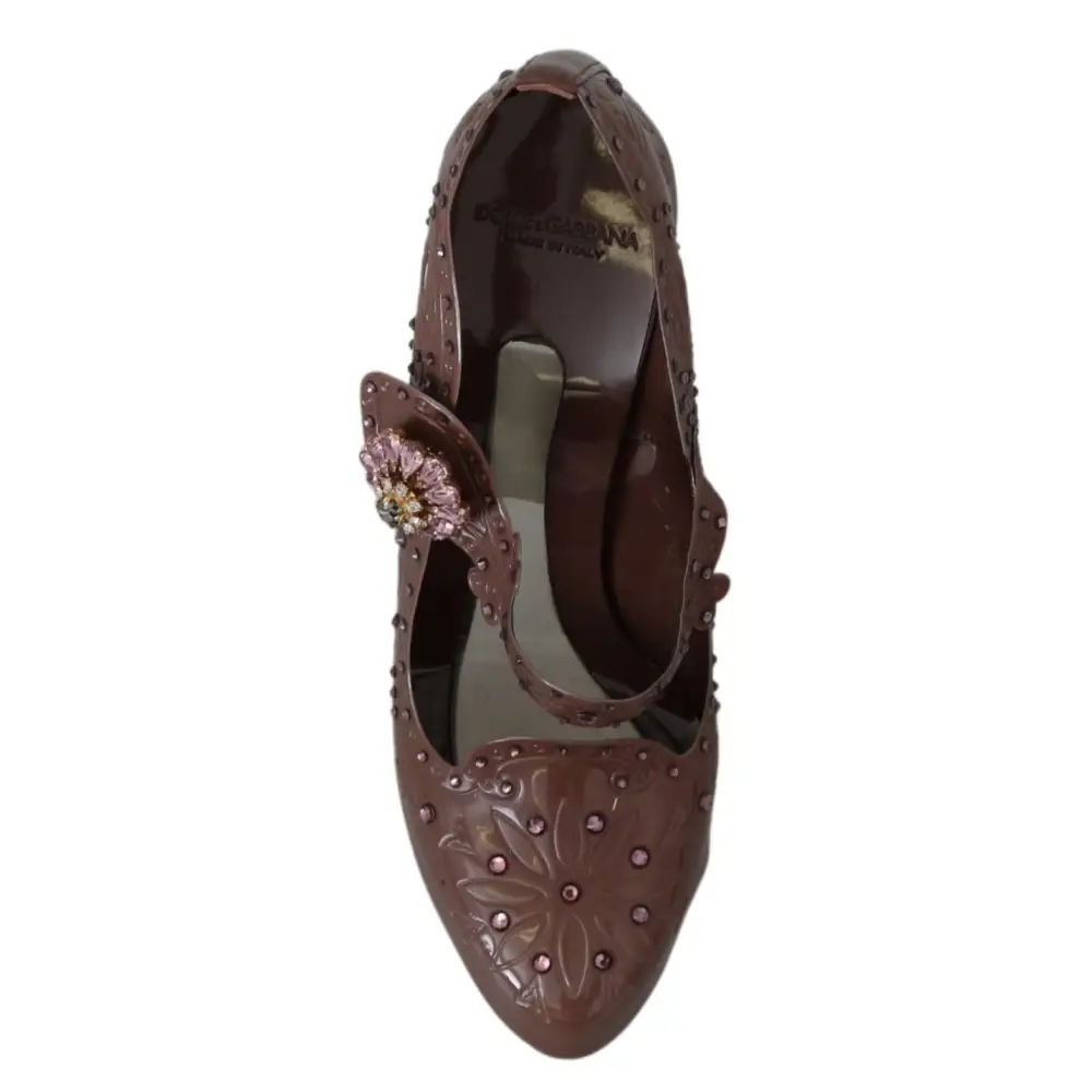 Dolce & Gabbana Braun Floral Kristall CINDERELLA Heels Schuhe - EU40/US9.5
