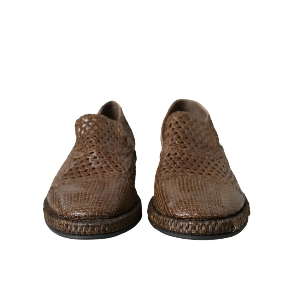 Dolce & Gabbana Braun gewebtes Leder Loafers Freizeitschuhe - EU41/US8