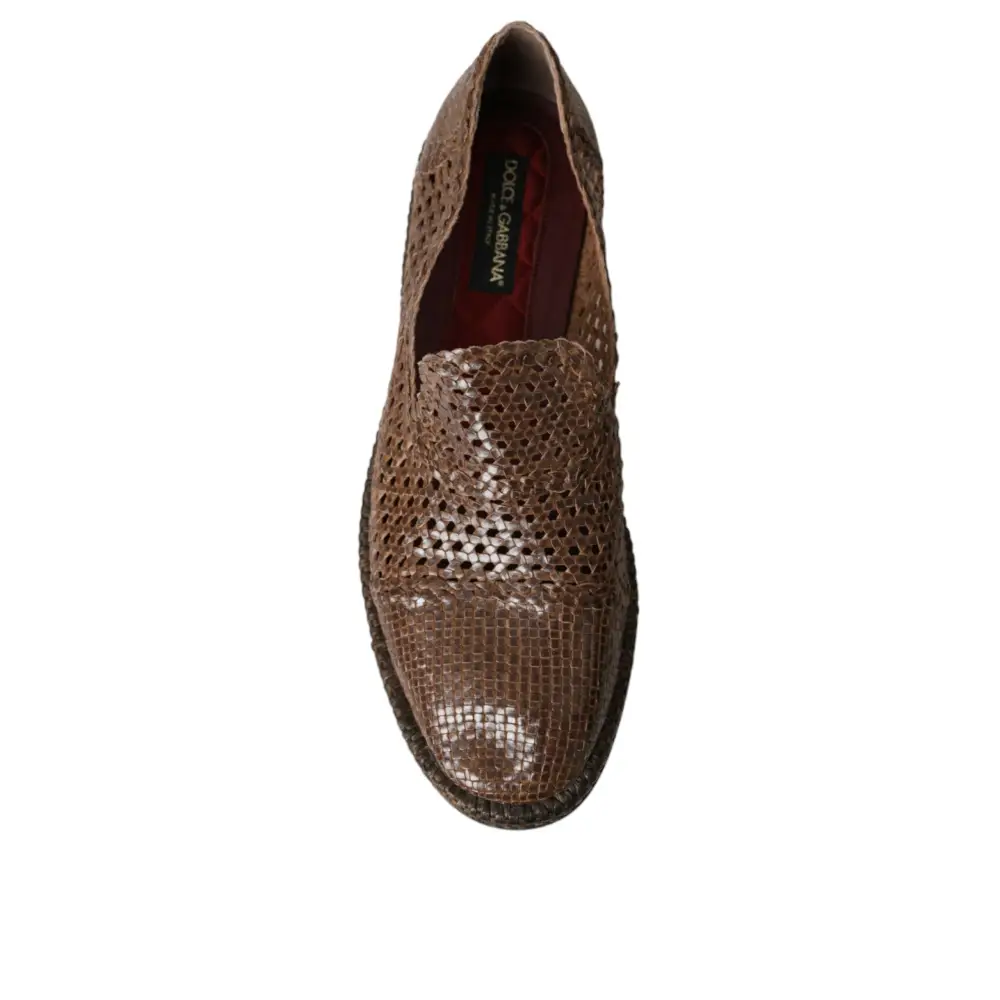 Dolce & Gabbana Braun gewebtes Leder Loafers Freizeitschuhe - EU41/US8