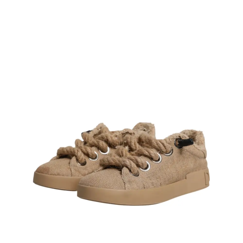 Dolce & Gabbana Braun Jute Stoff Low Top Männer Turnschuhe Schuhe