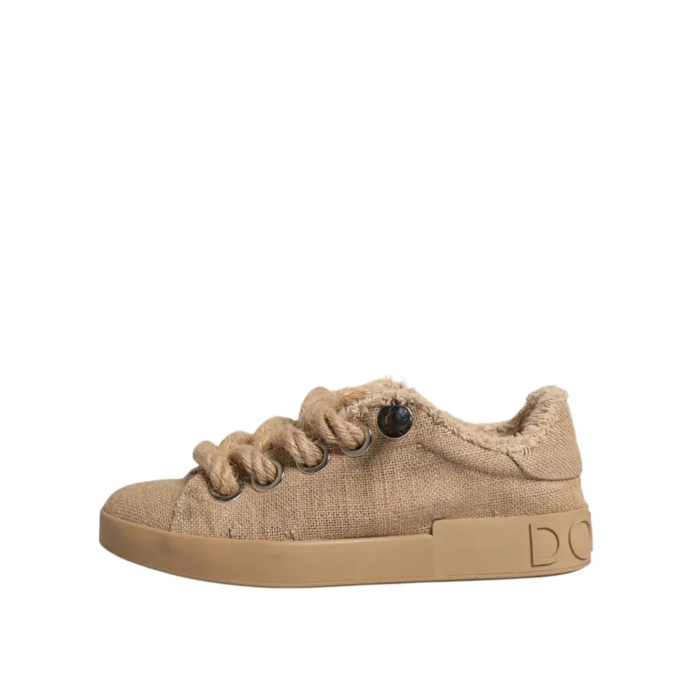 Dolce & Gabbana Braun Jute Stoff Low Top Männer Turnschuhe Schuhe