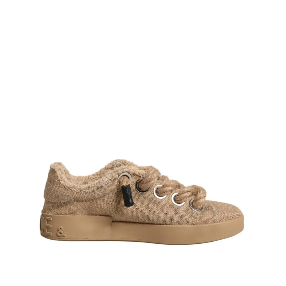Dolce & Gabbana Braun Jute Stoff Low Top Männer Turnschuhe Schuhe