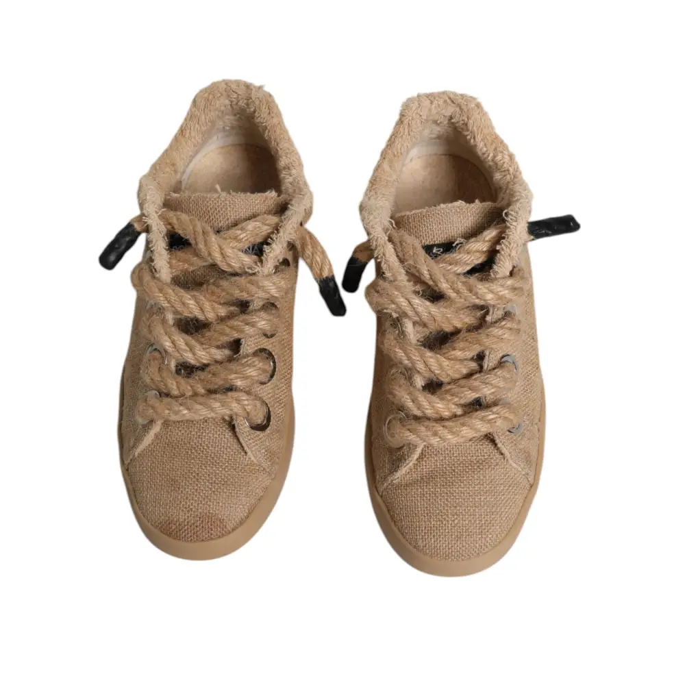 Dolce & Gabbana Braun Jute Stoff Low Top Männer Turnschuhe Schuhe