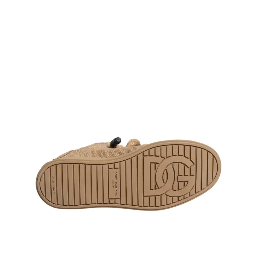 Dolce & Gabbana Braun Jute Stoff Low Top Männer Turnschuhe Schuhe