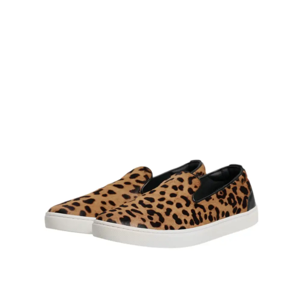 Dolce & Gabbana Braun Kalbsleder Pelz Leopard Sneakers Schuhe - EU41.5/US8.5