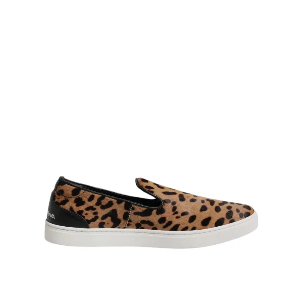 Dolce & Gabbana Braun Kalbsleder Pelz Leopard Sneakers Schuhe - EU41.5/US8.5