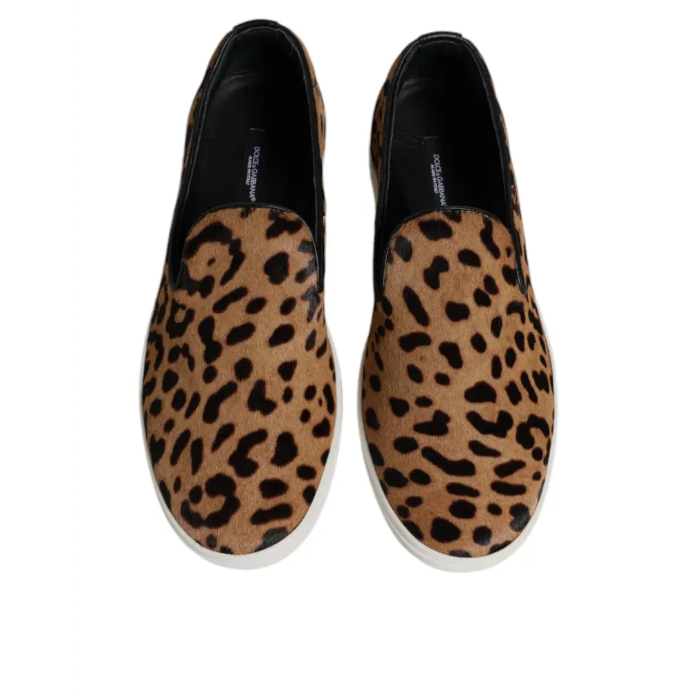Dolce & Gabbana Braun Kalbsleder Pelz Leopard Sneakers Schuhe - EU41.5/US8.5