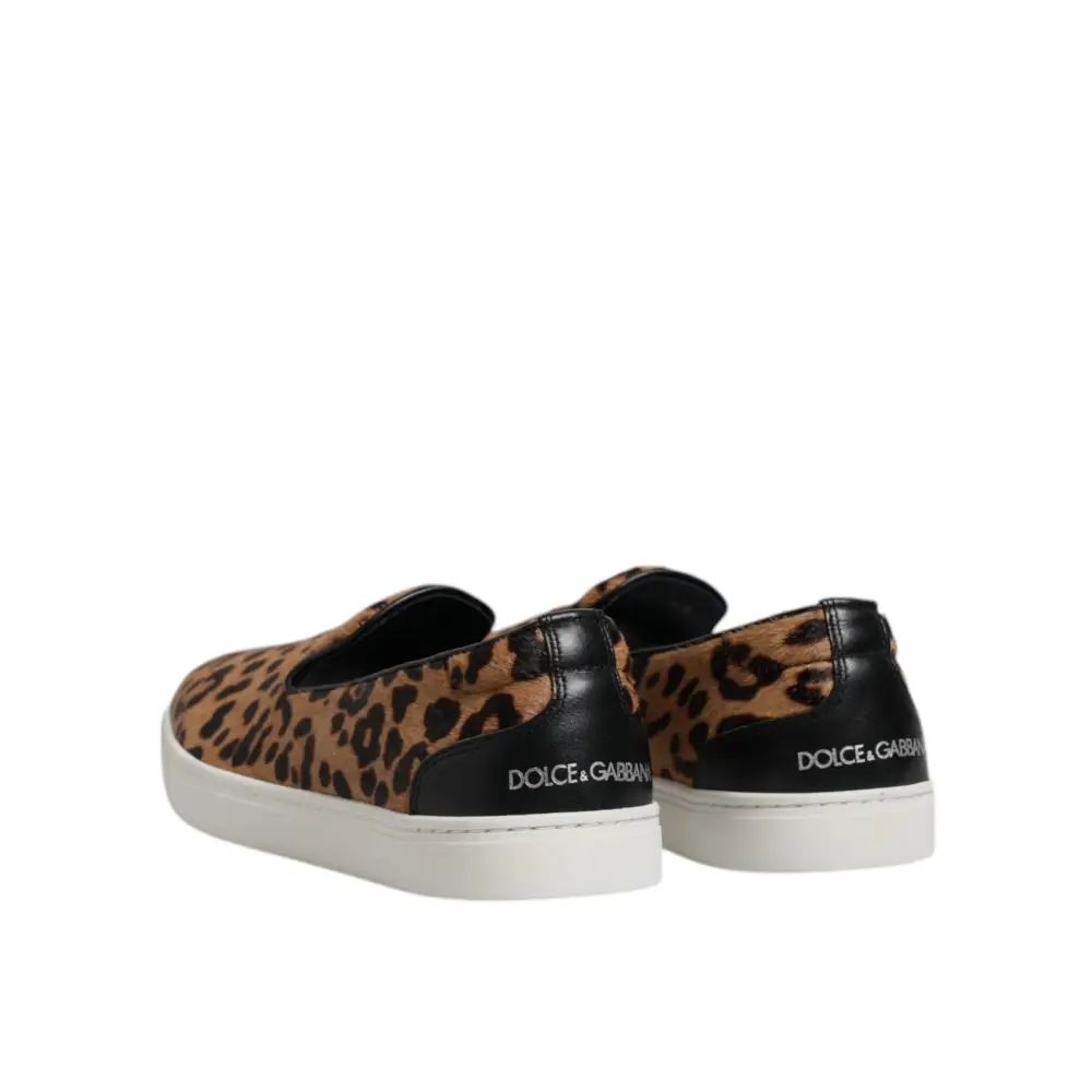 Dolce & Gabbana Braun Kalbsleder Pelz Leopard Sneakers Schuhe - EU41.5/US8.5