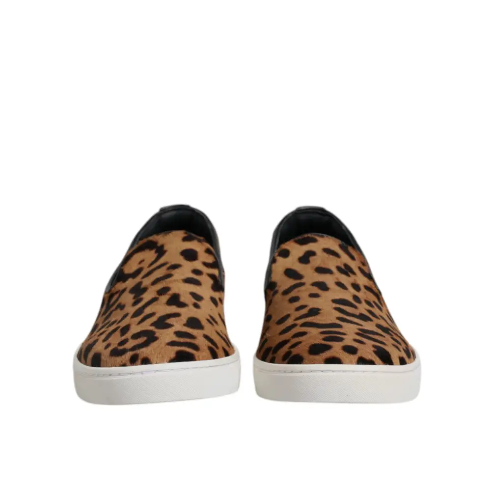 Dolce & Gabbana Braun Kalbsleder Pelz Leopard Sneakers Schuhe - EU41.5/US8.5