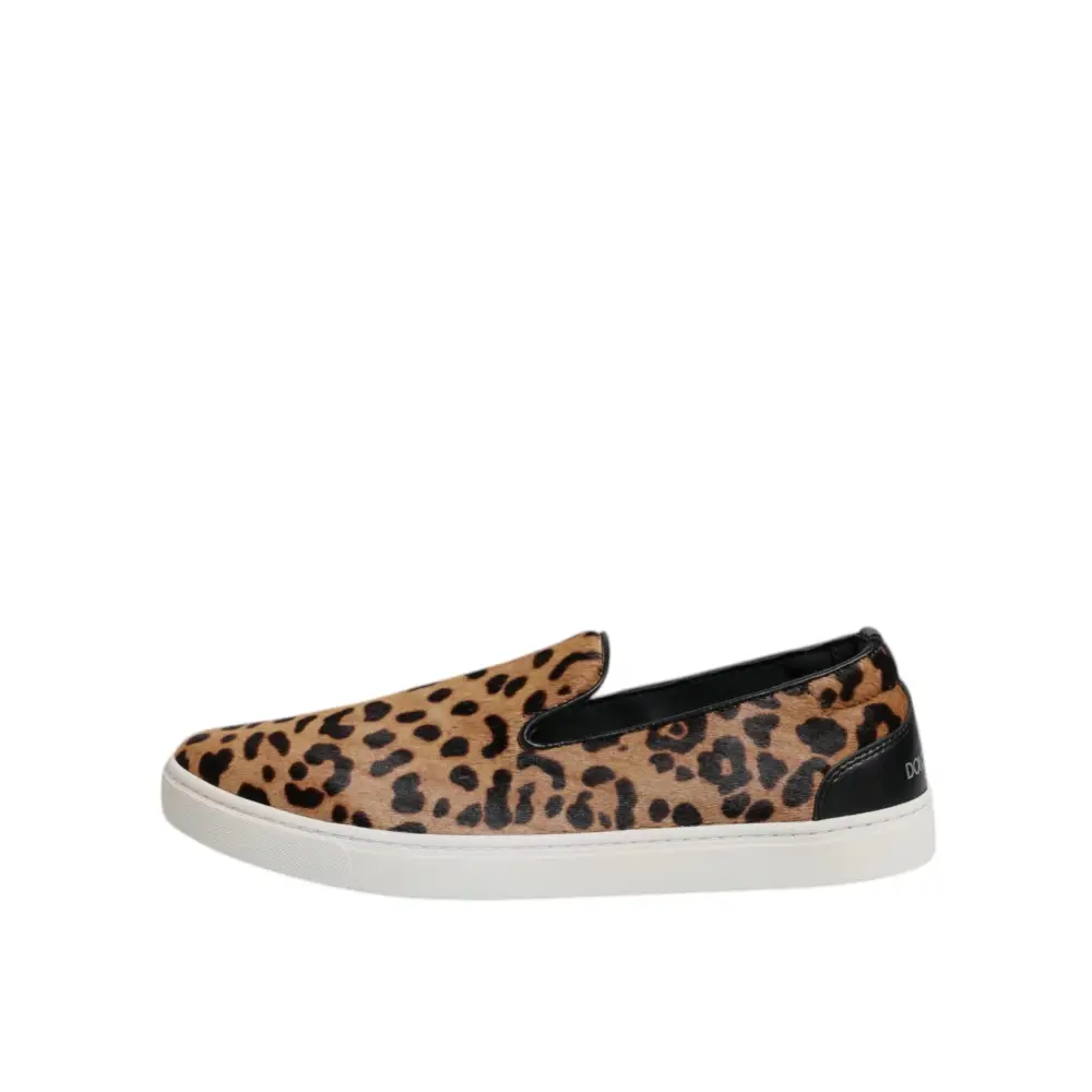 Dolce & Gabbana Braun Kalbsleder Pelz Leopard Sneakers Schuhe - EU41.5/US8.5