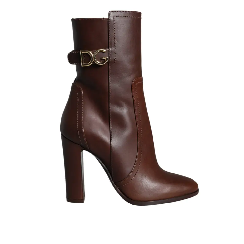 Dolce & Gabbana Braun Leder Absätze Mid Calf Stiefel Schuhe - EU35/US4.5