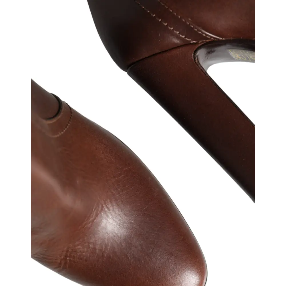 Dolce & Gabbana Braun Leder Absätze Mid Calf Stiefel Schuhe - EU35/US4.5