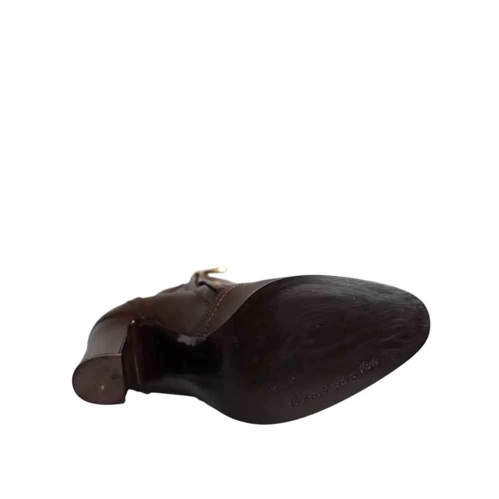 Dolce & Gabbana Braun Leder Absätze Mid Calf Stiefel Schuhe - EU35/US4.5