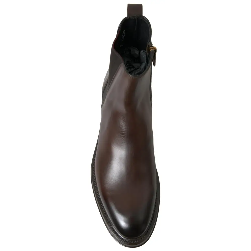 Dolce & Gabbana Braun Leder Chelsea Herren Stiefel Schuhe - EU40/US7