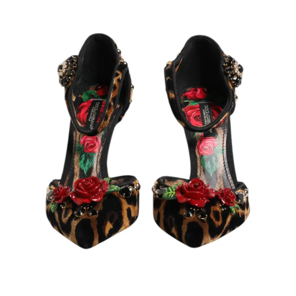 Dolce & Gabbana Braun Leopard Crystal Roses Pumps Schuhe