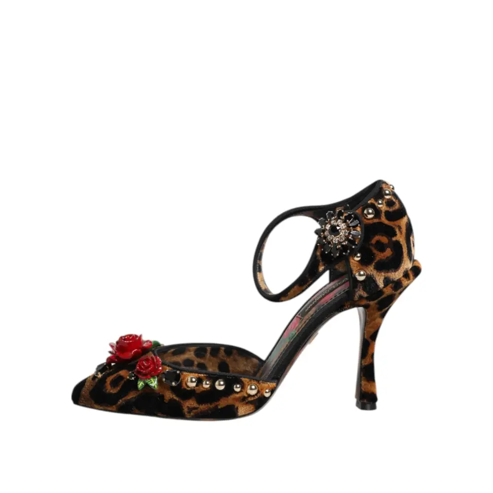 Dolce & Gabbana Braun Leopard Crystal Roses Pumps Schuhe