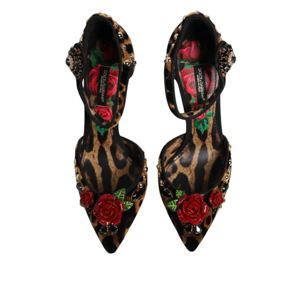 Dolce & Gabbana Braun Leopard Crystal Roses Pumps Schuhe