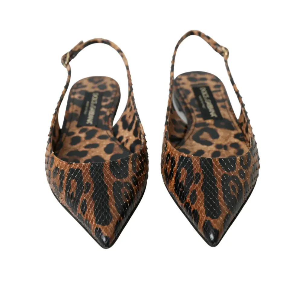 Dolce & Gabbana Braun Leopard Exotische Haut Slingback Schuhe - EU39/US8.5