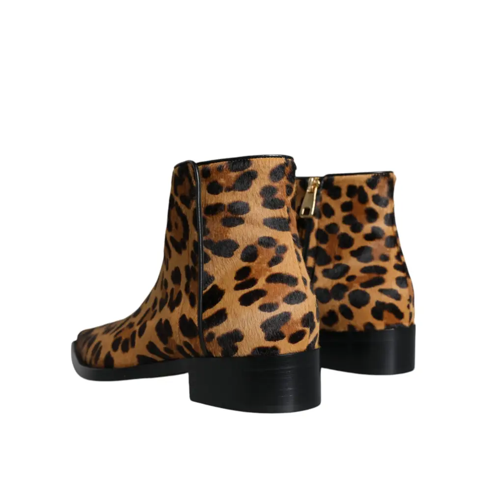 Dolce & Gabbana Braun Leopard Kalb Pelz Ankle Stiefel Schuhe