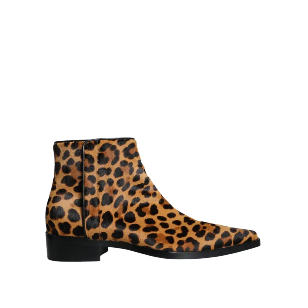 Dolce & Gabbana Braun Leopard Kalb Pelz Ankle Stiefel Schuhe