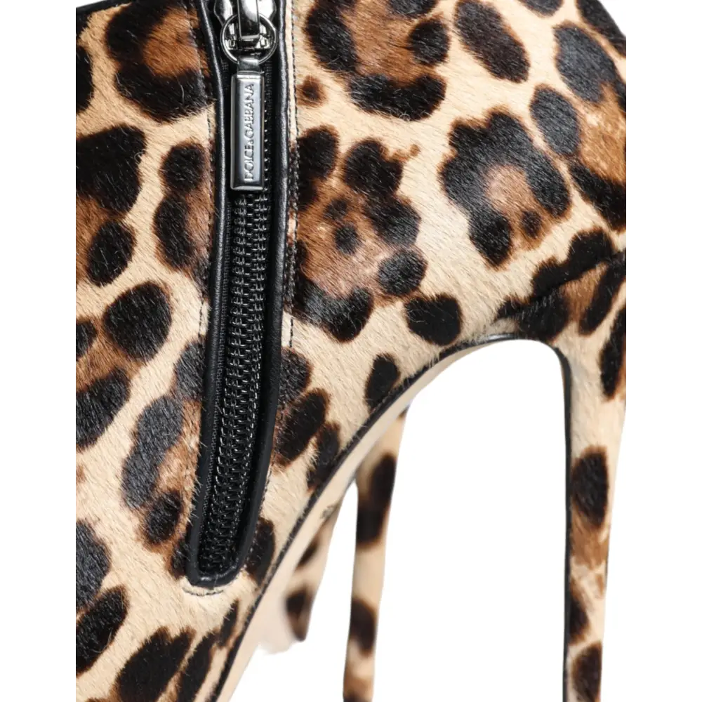 Dolce & Gabbana Braun Leopard Kalb Pelz Heels Stiefeletten Schuhe - EU37.5/US7