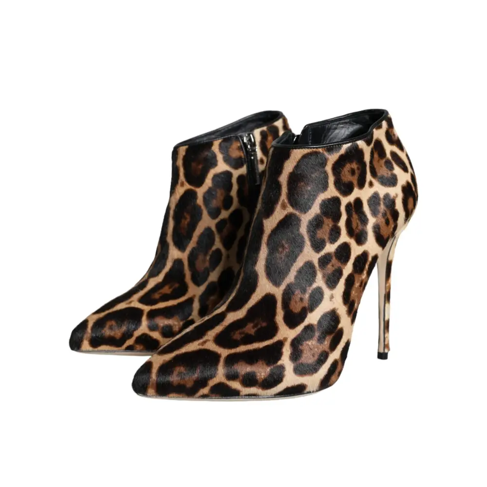 Dolce & Gabbana Braun Leopard Kalb Pelz Heels Stiefeletten Schuhe - EU37.5/US7