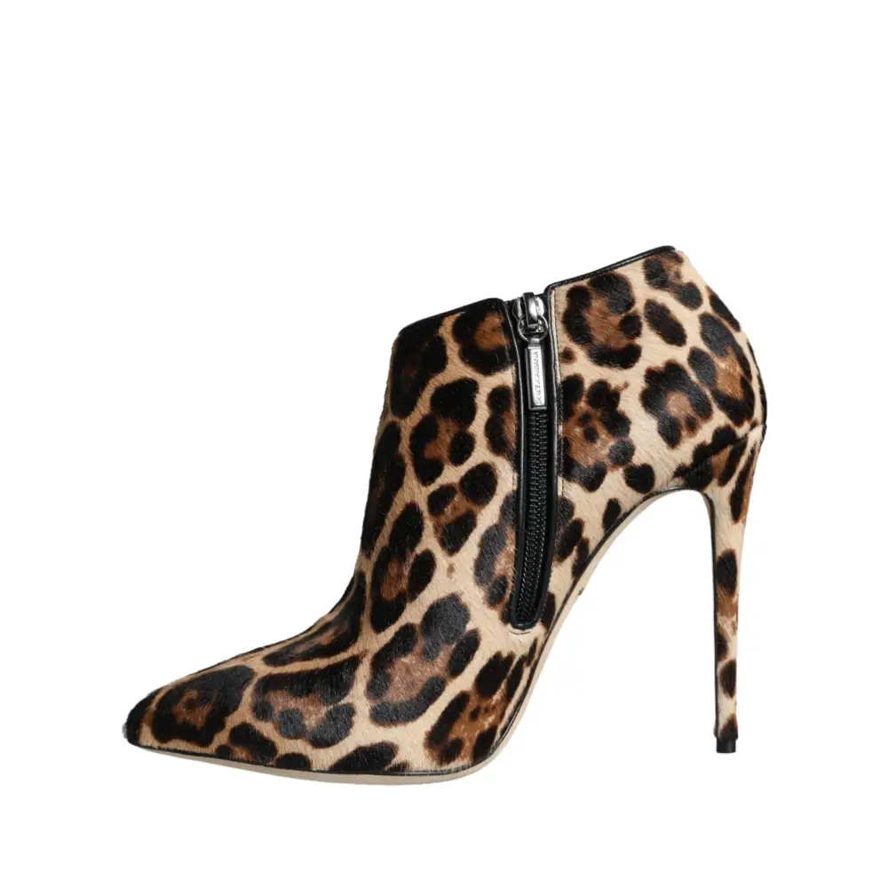 Dolce & Gabbana Braun Leopard Kalb Pelz Heels Stiefeletten Schuhe - EU37.5/US7