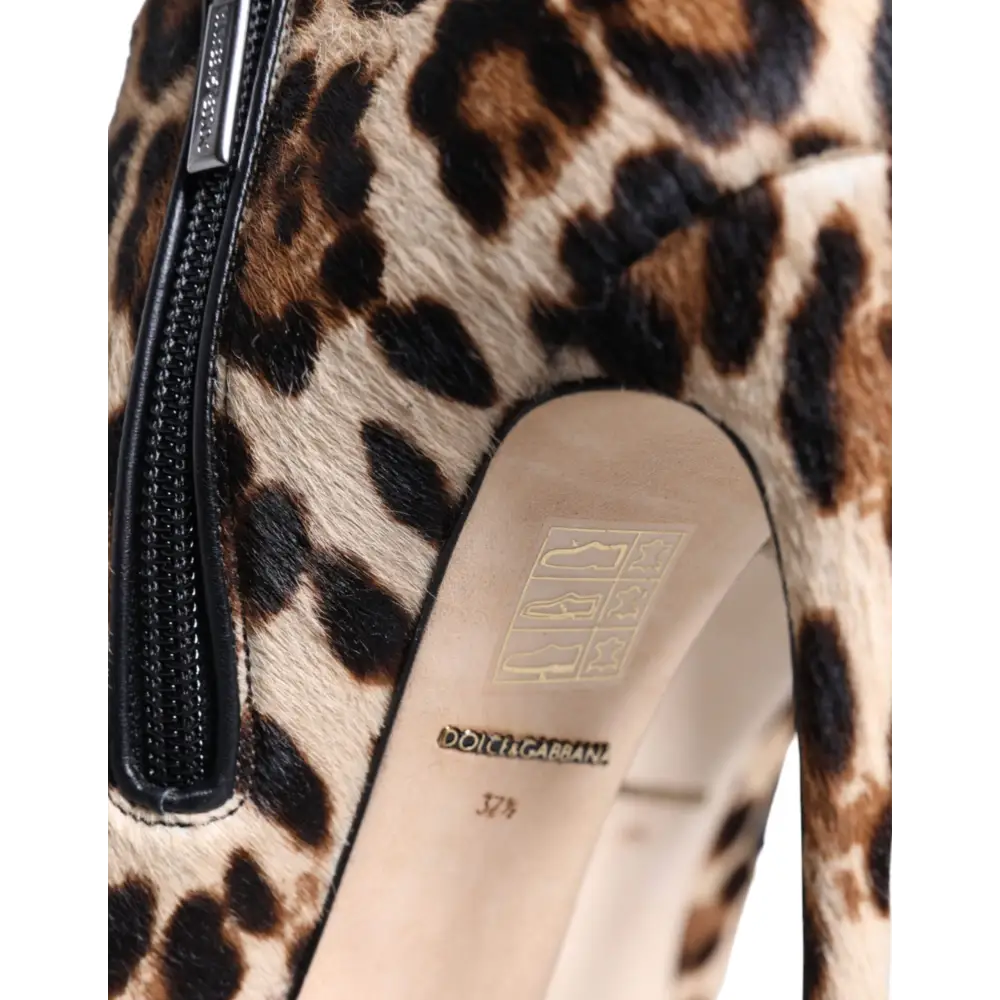 Dolce & Gabbana Braun Leopard Kalb Pelz Heels Stiefeletten Schuhe - EU37.5/US7