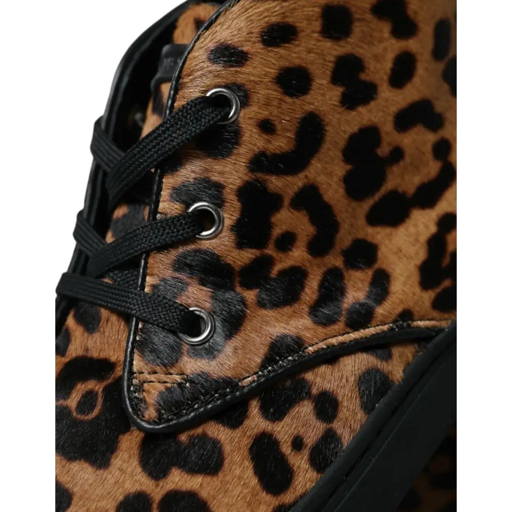 Dolce & Gabbana Braun Leopard Pony Haar Leder Turnschuhe Schuhe