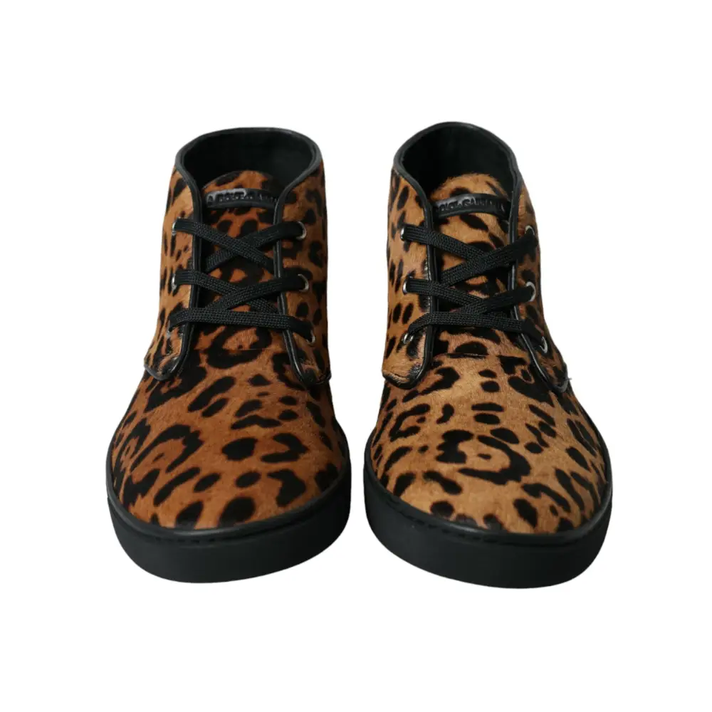 Dolce & Gabbana Braun Leopard Pony Haar Leder Turnschuhe Schuhe