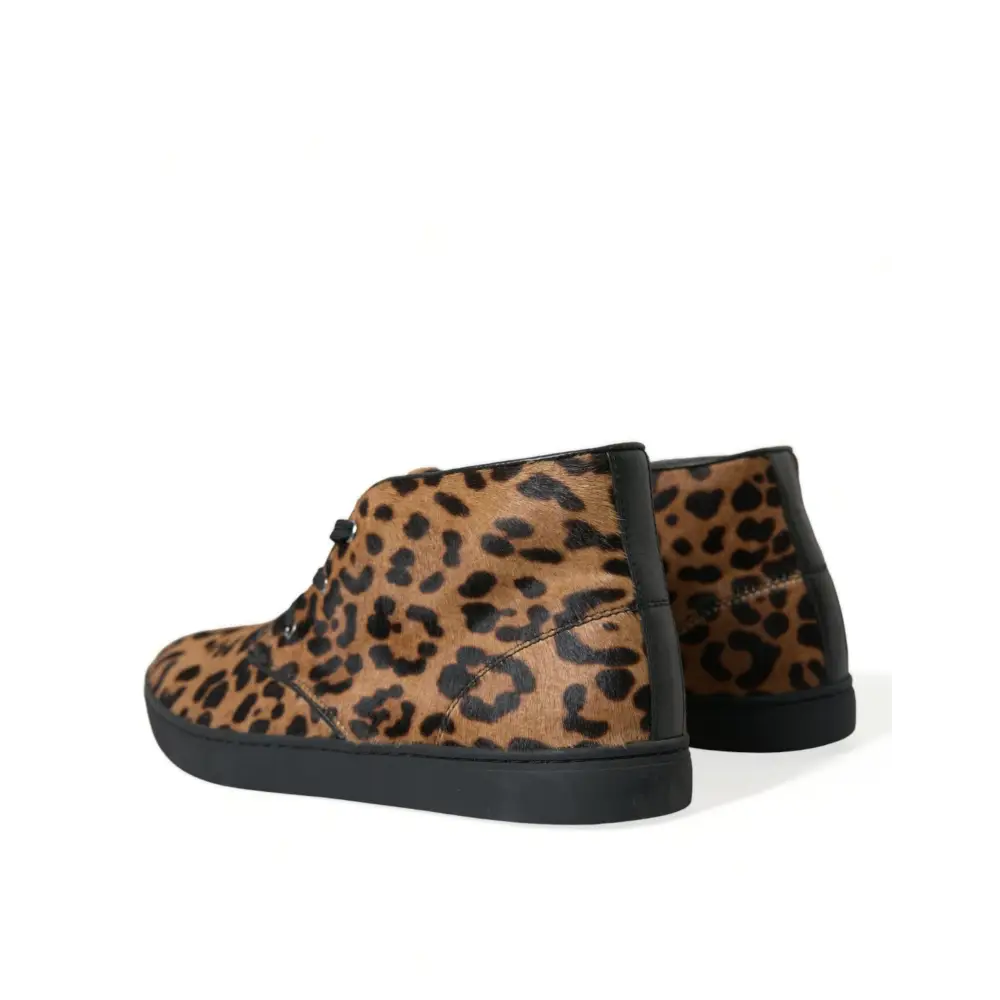 Dolce & Gabbana Braun Leopard Pony Haar Leder Turnschuhe Schuhe