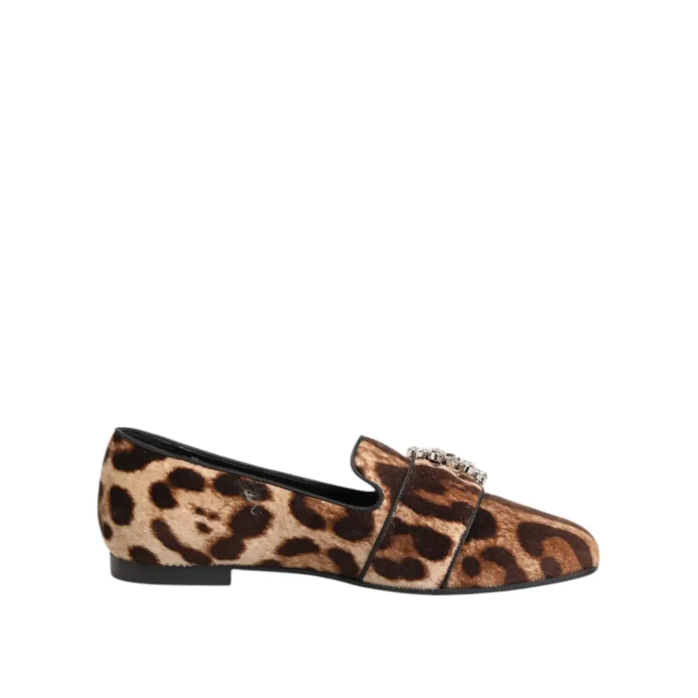Dolce & Gabbana Braun Leopard Print Kristalle Loafers Flats Schuhe - EU35/US4.5