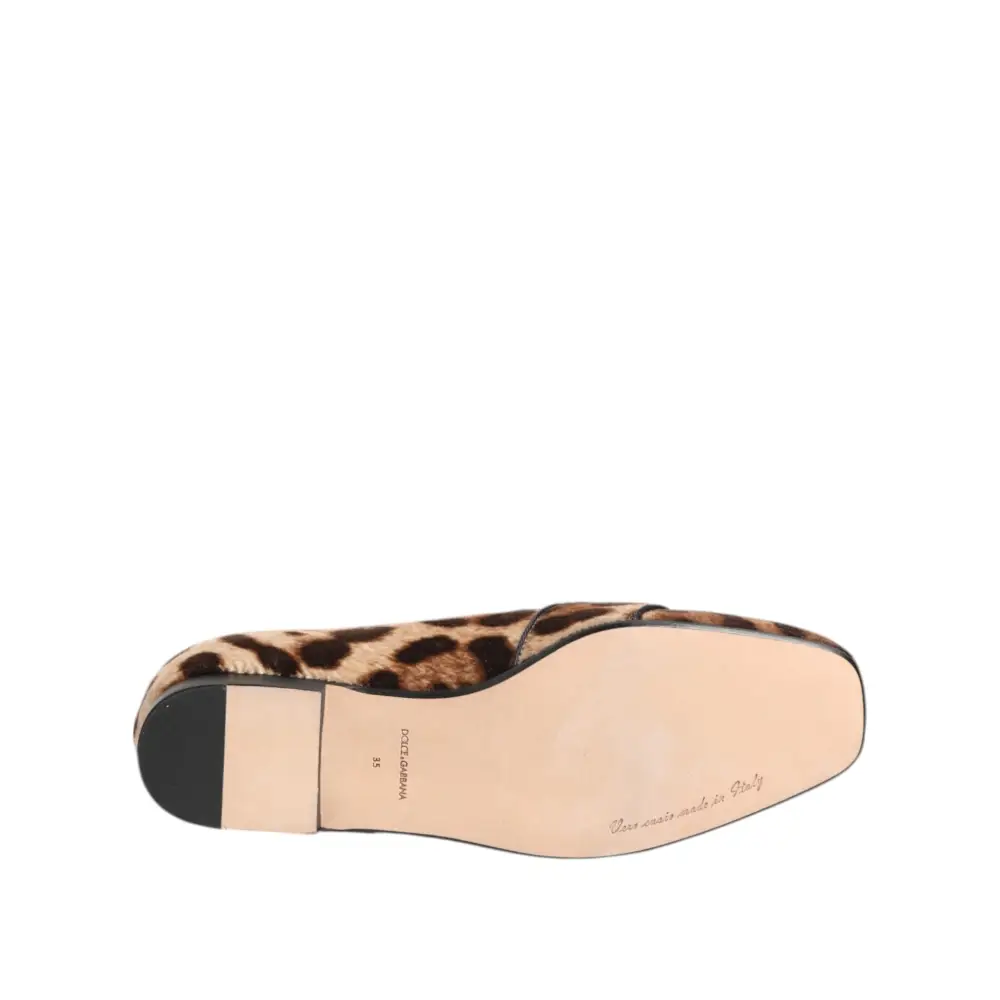 Dolce & Gabbana Braun Leopard Print Kristalle Loafers Flats Schuhe - EU35/US4.5