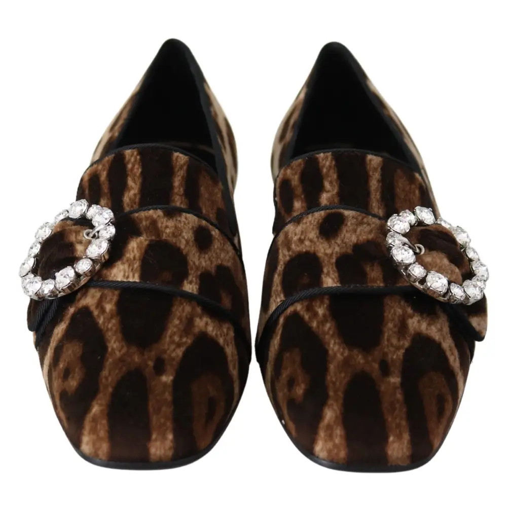 Dolce & Gabbana Braun Leopard Print Kristalle Loafers Flats Schuhe - EU35/US4.5