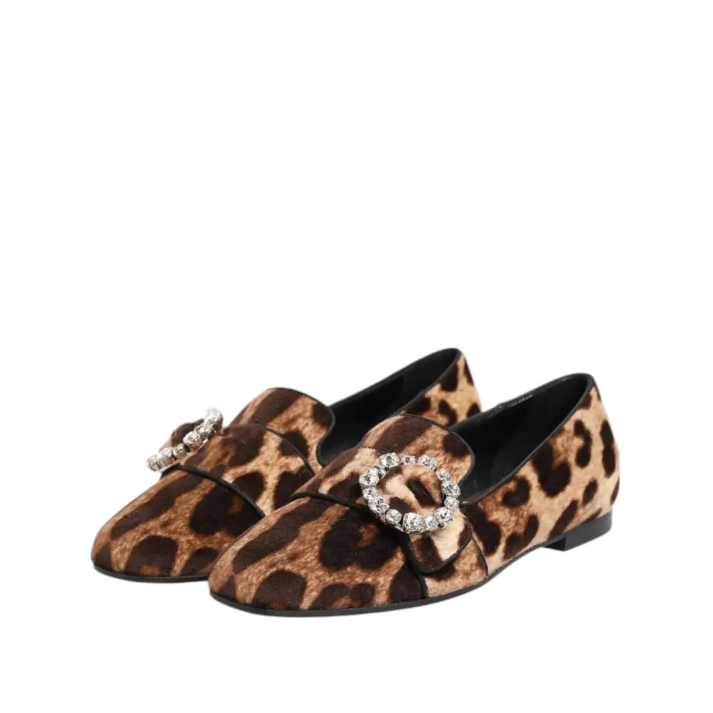 Dolce & Gabbana Braun Leopard Print Kristalle Loafers Flats Schuhe - EU35/US4.5