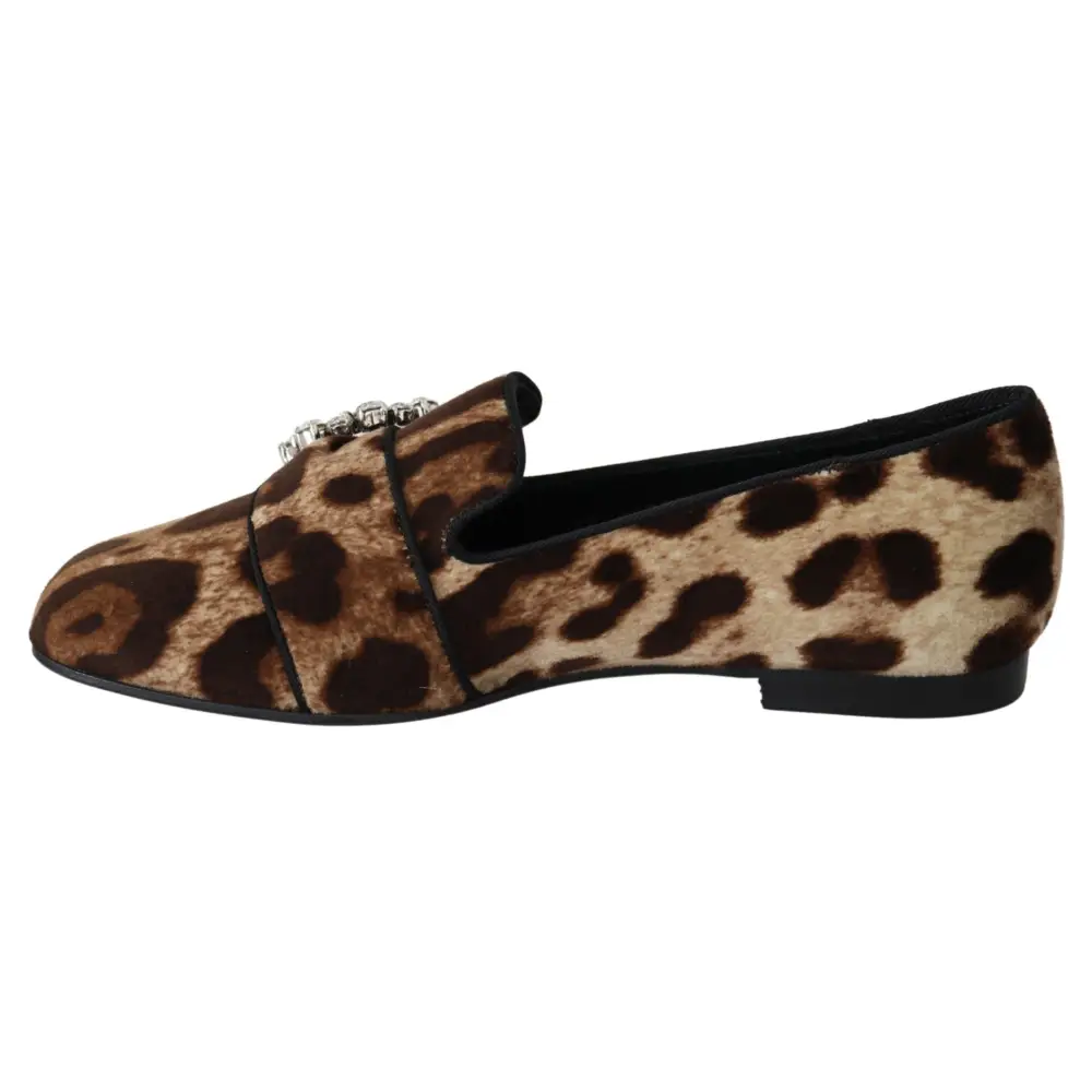 Dolce & Gabbana Braun Leopard Print Kristalle Loafers Flats Schuhe - EU35/US4.5