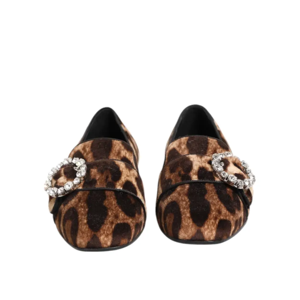Dolce & Gabbana Braun Leopard Print Kristalle Loafers Flats Schuhe - EU35/US4.5